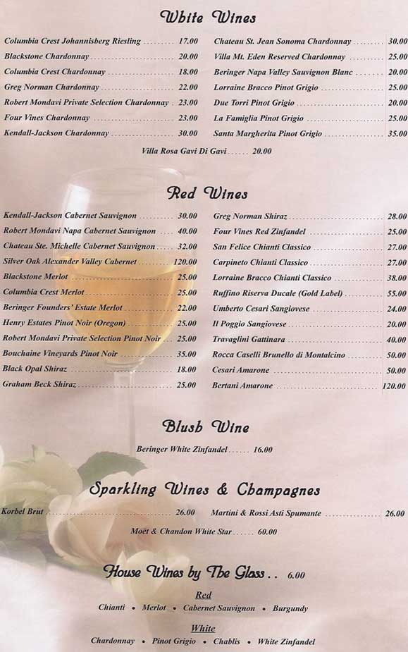 MENU Ossy's Cafe Fine Italian Restaurant Hawthorne NJ